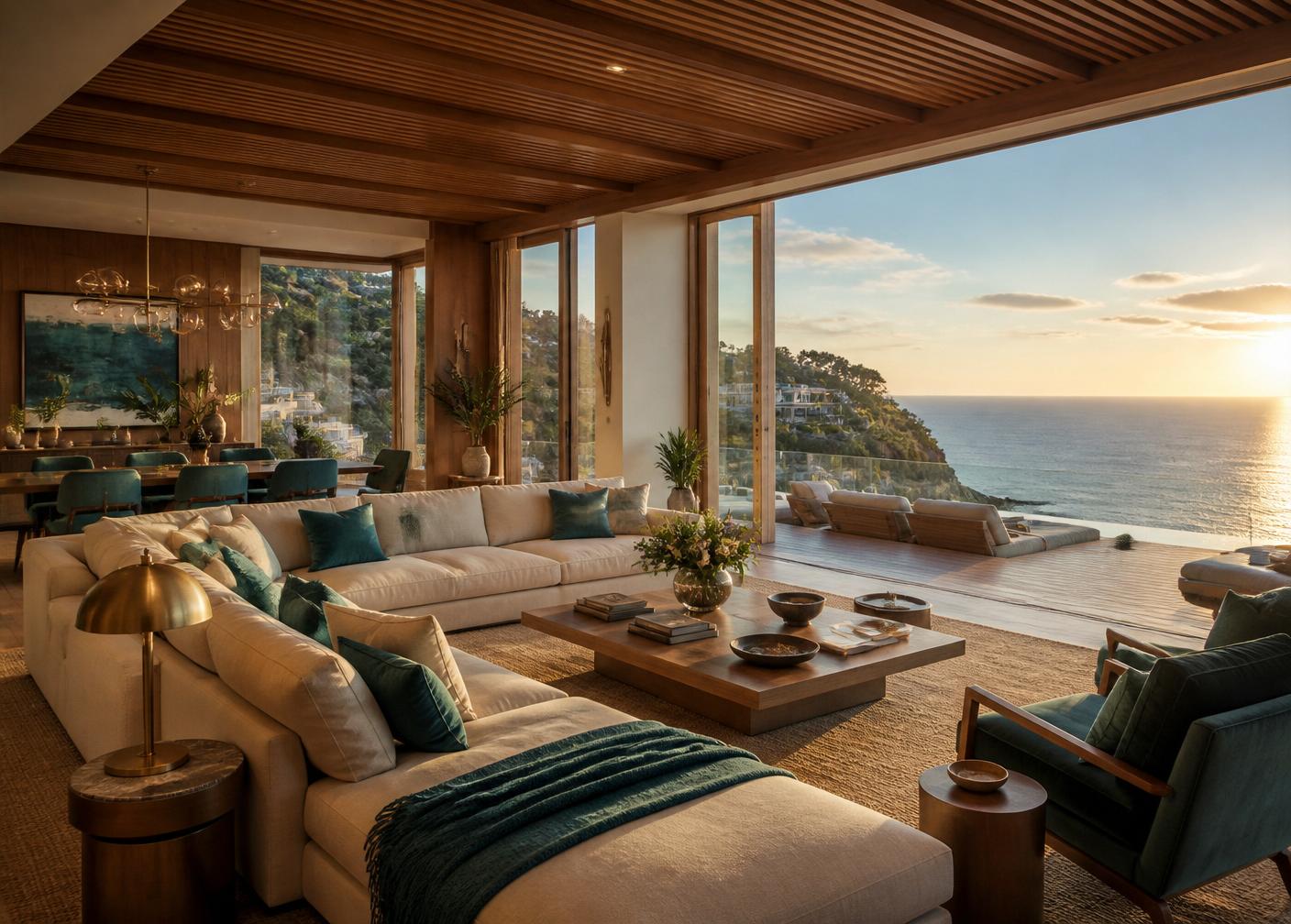 Luxury villa interior with ocean view